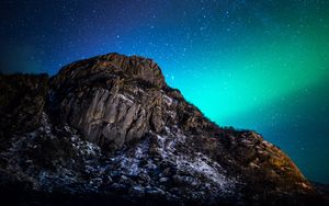 Preview wallpaper mountain, night, northern lights, starry sky, nature