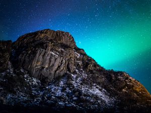 Preview wallpaper mountain, night, northern lights, starry sky, nature