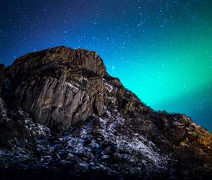 Preview wallpaper mountain, night, northern lights, starry sky, nature