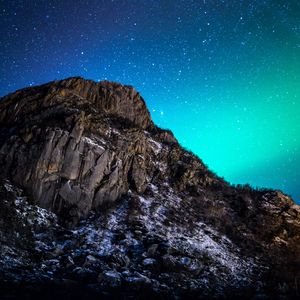 Preview wallpaper mountain, night, northern lights, starry sky, nature