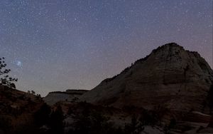 Preview wallpaper mountain, night, stars, dark, landscape
