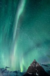 Preview wallpaper mountain, northern lights, snow, night