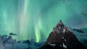 Preview wallpaper mountain, northern lights, snow, night