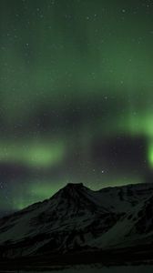 Preview wallpaper mountain, northern lights, snow, night, iceland