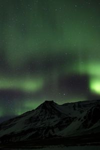 Preview wallpaper mountain, northern lights, snow, night, iceland