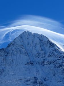 Preview wallpaper mountain, peak, cloud, snow, snowy