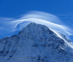 Preview wallpaper mountain, peak, cloud, snow, snowy