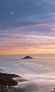 Preview wallpaper mountain, peak, clouds, sky, moon, stars