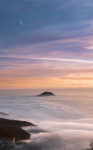 Preview wallpaper mountain, peak, clouds, sky, moon, stars