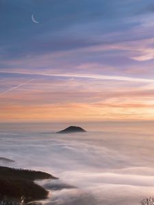 Preview wallpaper mountain, peak, clouds, sky, moon, stars