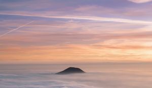 Preview wallpaper mountain, peak, clouds, sky, moon, stars