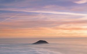 Preview wallpaper mountain, peak, clouds, sky, moon, stars