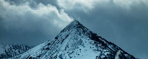 Preview wallpaper mountain, peak, clouds, snow, trees, slope
