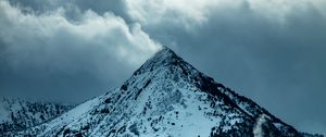 Preview wallpaper mountain, peak, clouds, snow, trees, slope