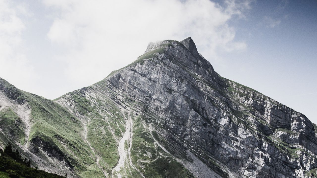Wallpaper mountain, peak, clouds, slope, landscape
