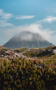 Preview wallpaper mountain, peak, clouds, vegetation, landscape