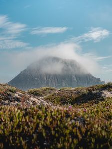 Preview wallpaper mountain, peak, clouds, vegetation, landscape
