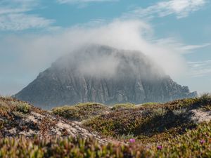 Preview wallpaper mountain, peak, clouds, vegetation, landscape