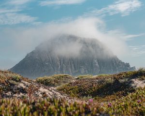 Preview wallpaper mountain, peak, clouds, vegetation, landscape