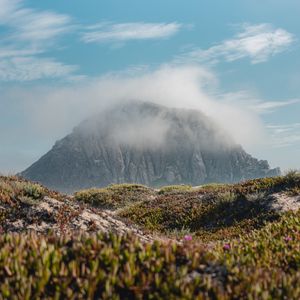 Preview wallpaper mountain, peak, clouds, vegetation, landscape