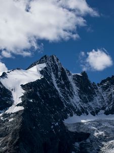 Preview wallpaper mountain, peak, clouds, snow, snowy