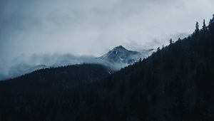 Preview wallpaper mountain, peak, clouds, trees, landscape