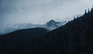 Preview wallpaper mountain, peak, clouds, trees, landscape