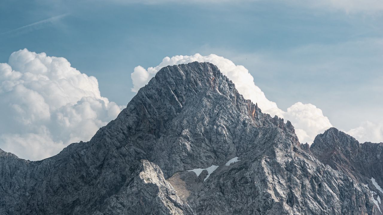 Wallpaper mountain, peak, clouds, gray