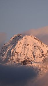 Preview wallpaper mountain, peak, clouds, snow, winter