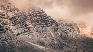 Preview wallpaper mountain, peak, clouds, snow, slope