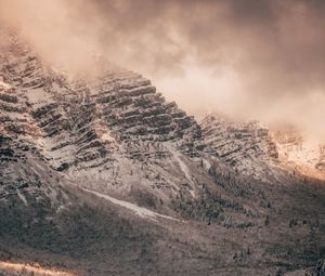 Preview wallpaper mountain, peak, clouds, snow, slope