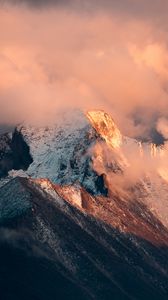 Preview wallpaper mountain, peak, clouds, snow, landscape