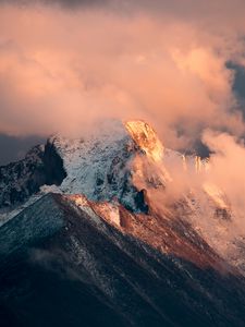 Preview wallpaper mountain, peak, clouds, snow, landscape