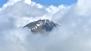 Preview wallpaper mountain, peak, clouds, trees, nature, landscape