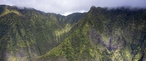 Preview wallpaper mountain, peak, clouds, slope, greenery