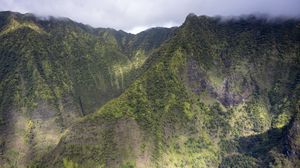 Preview wallpaper mountain, peak, clouds, slope, greenery