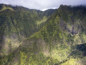 Preview wallpaper mountain, peak, clouds, slope, greenery