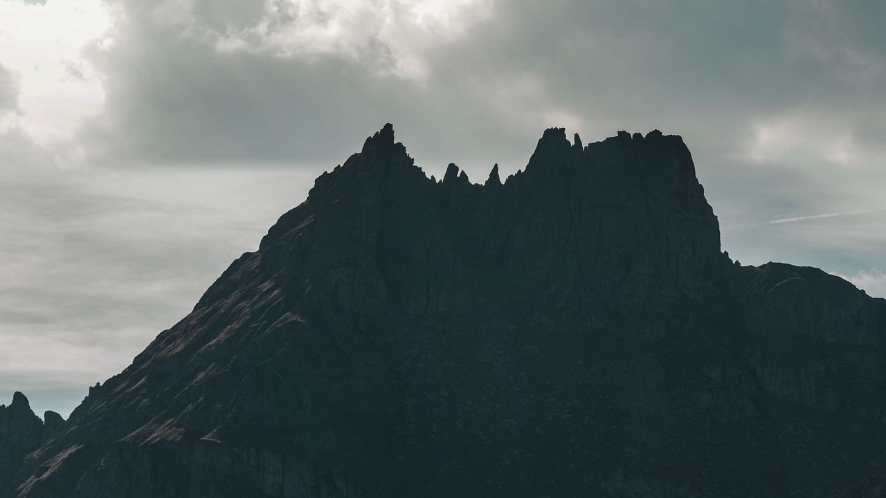 Wallpaper mountain, peak, dark, clouds, landscape