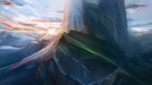 Preview wallpaper mountain, peak, flowers, landscape, art