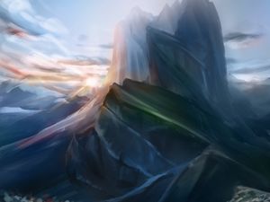 Preview wallpaper mountain, peak, flowers, landscape, art