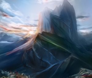 Preview wallpaper mountain, peak, flowers, landscape, art