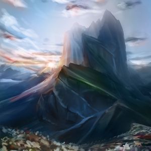 Preview wallpaper mountain, peak, flowers, landscape, art
