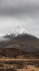 Preview wallpaper mountain, peak, fog, snowy, clouds