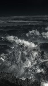 Preview wallpaper mountain, peak, fog, clouds, gloomy