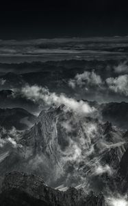 Preview wallpaper mountain, peak, fog, clouds, gloomy