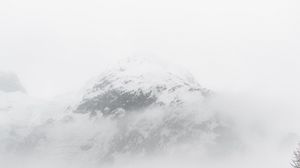 Preview wallpaper mountain, peak, fog, trees, landscape, winter