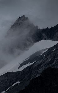 Preview wallpaper mountain, peak, fog, cloud, snow