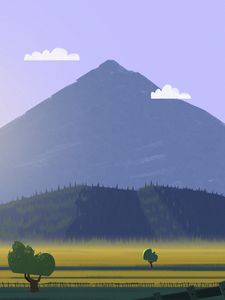 Preview wallpaper mountain, peak, forest, field, art