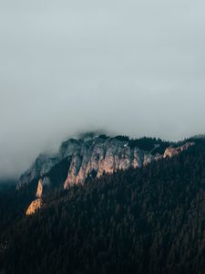 Preview wallpaper mountain, peak, forest, clouds