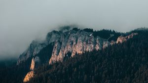 Preview wallpaper mountain, peak, forest, clouds